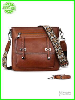 Iswee Soft Genuine Leather Crossbody Bag Multi Pocket Shoulder Handbag